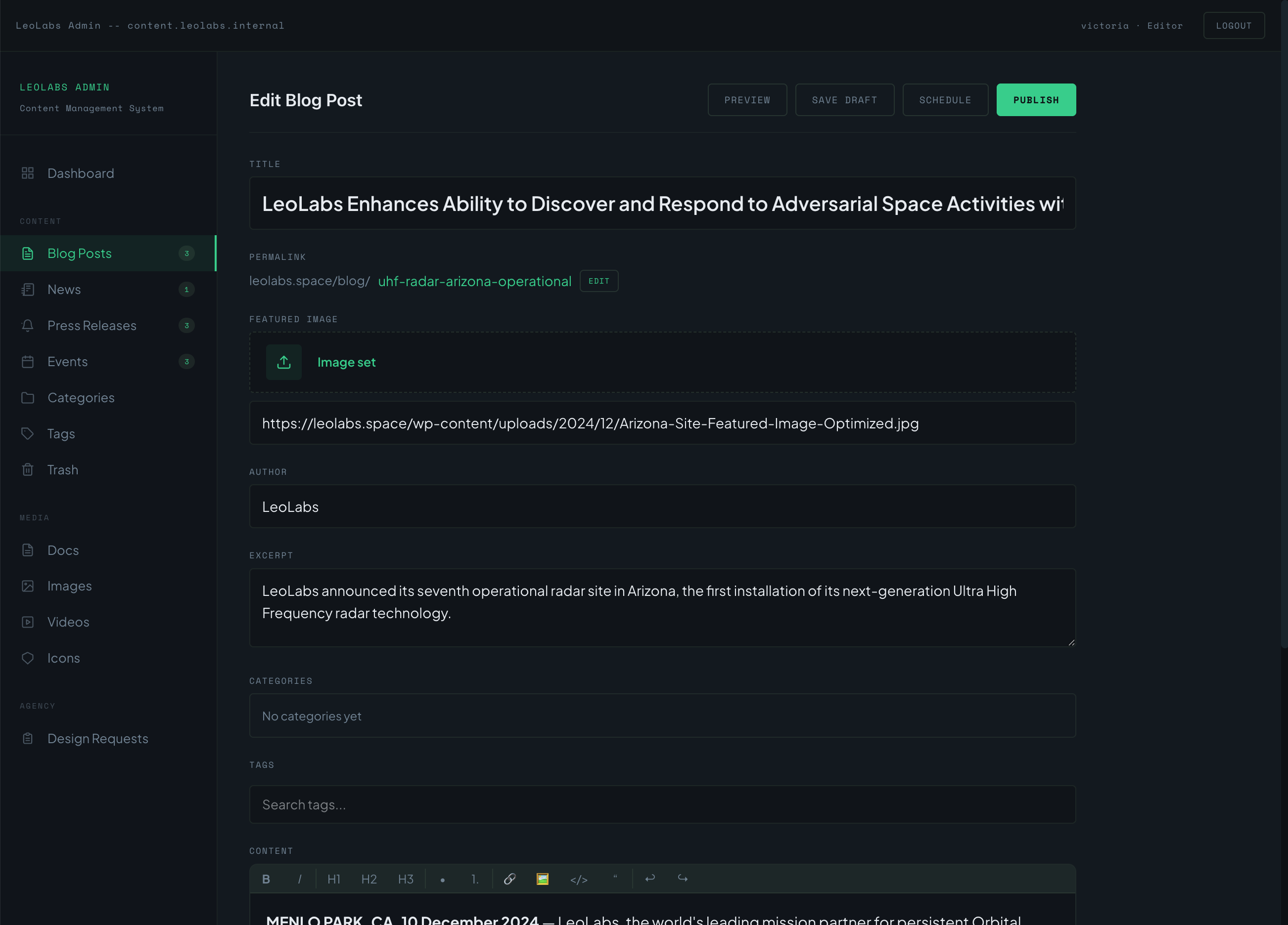Admin dashboard